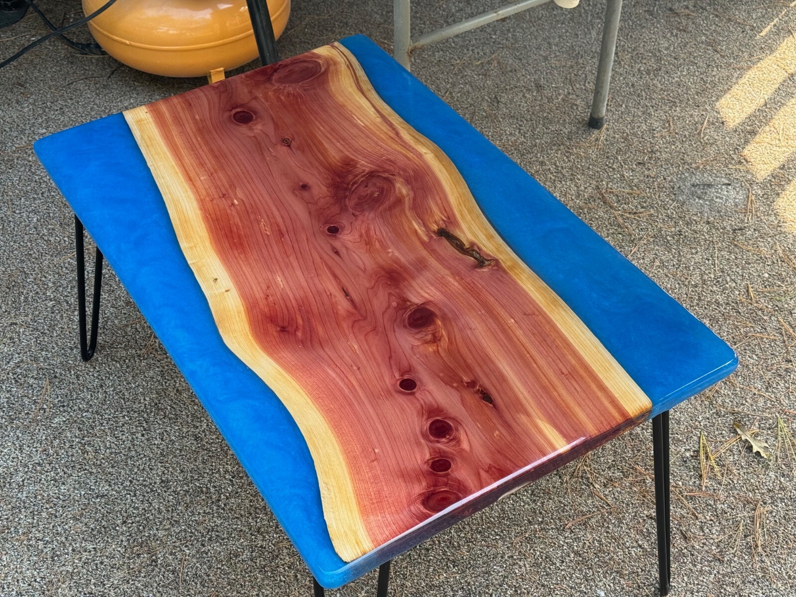Live Edge wood and epoxy-Red Cedar with 2 Ocean Blue Epoxy Rivers-image