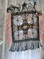 Vintage Beautiful Taj Mahal Silk Piano Shawl Fringe Scarf Tablecloth