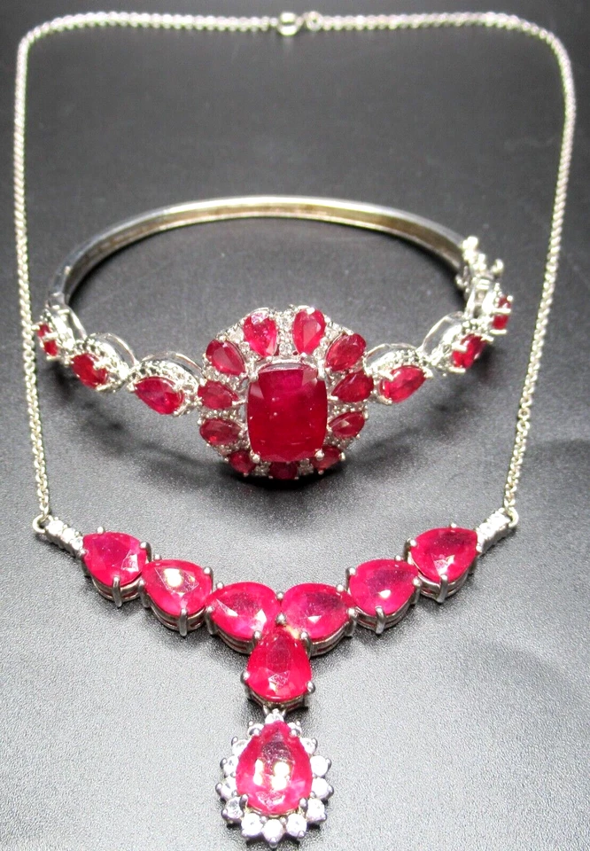 Juego de collar pulsera SHEFFIELD & STS de plata de ley rubí genuino Foto 2 de 4