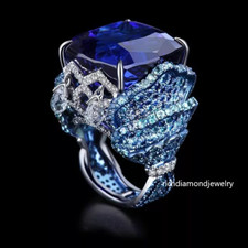 Beautiful Royal Blue 20.58CT Sapphire With Blue  White CZ Amazing Women's Ring