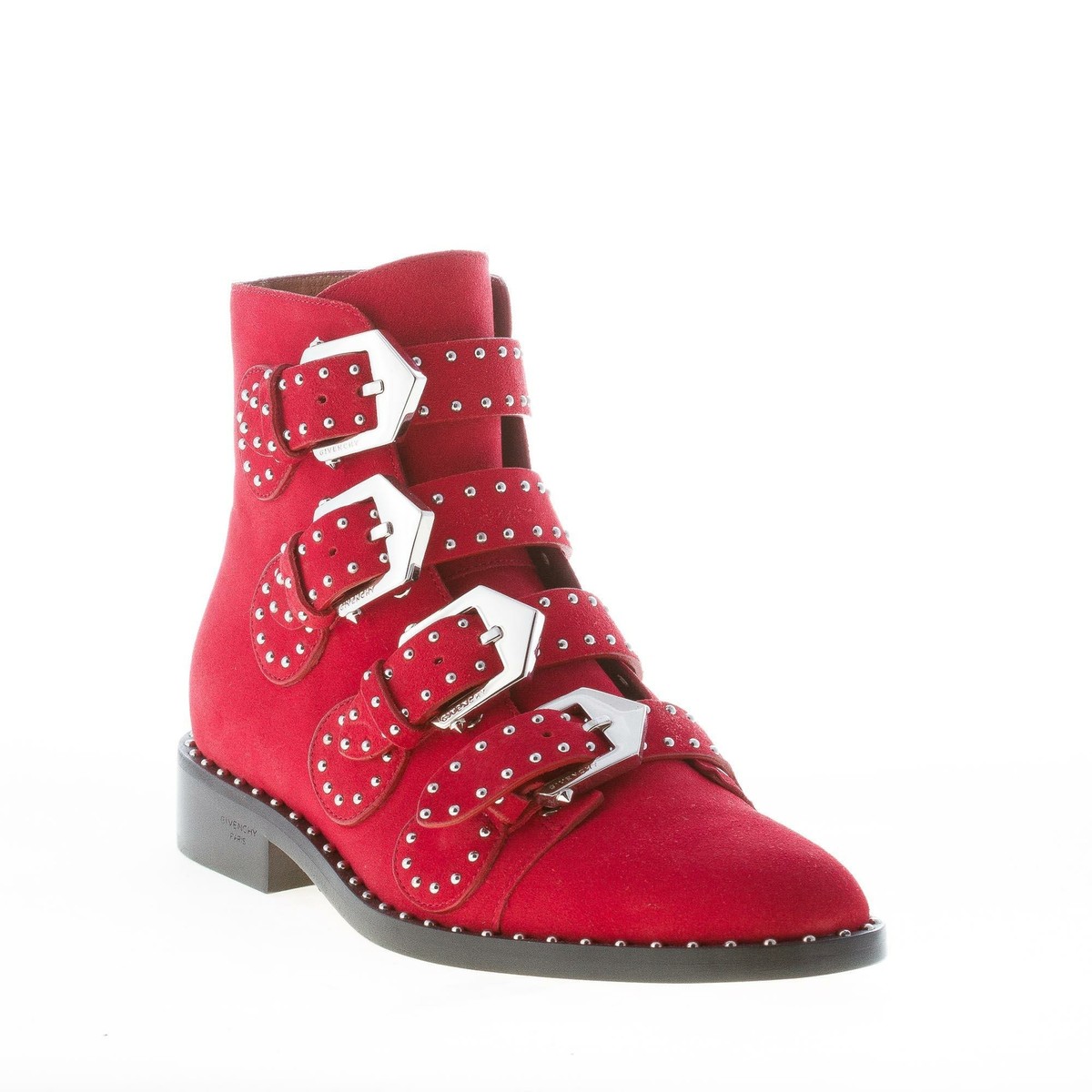 GIVENCHY women shoes Red leather ankle boot straps buckles studs