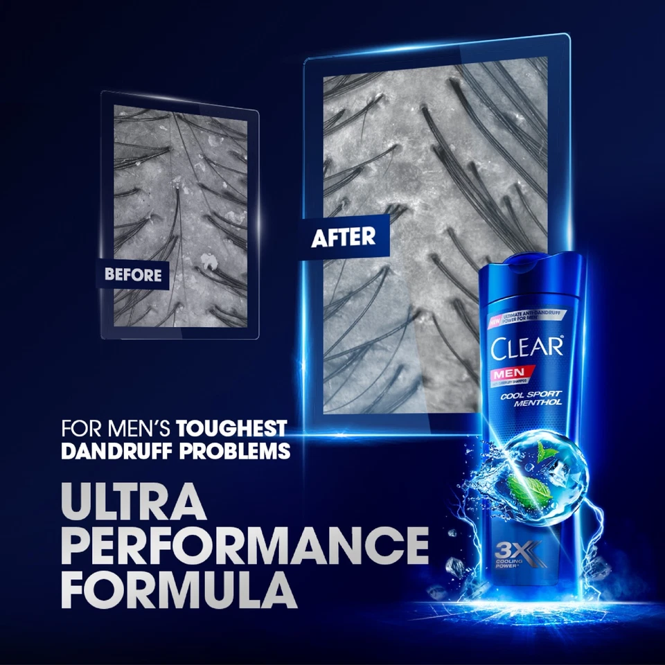 Clear Men Shampoo Anti-Dandruff Cool Sport Menthol 370ml pack of 2 bottles - Image 4 of 4