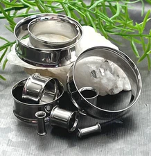 PAIR Solid 316L Surgical Steel Double Flare Tunnels Ear Plugs Earlets Gauges