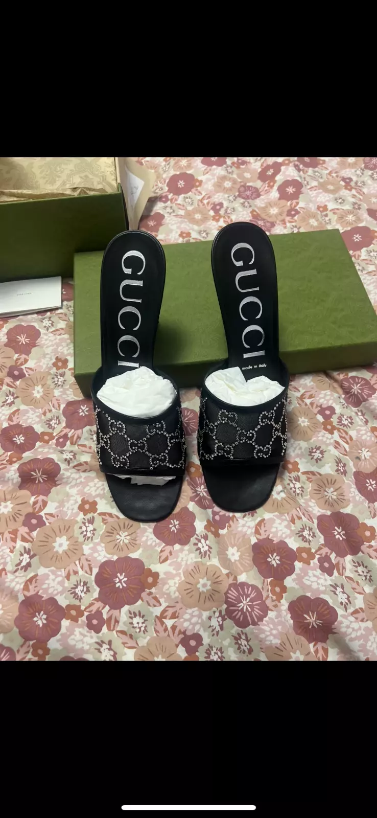 Gucci GG monogramme demi strass cristal maille mules talons chaussures pointure 40