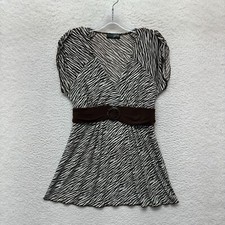 Y2K Vintage Babydoll Top Large XL Brown Zebra Slinky Stretch Boho Fairy Grunge