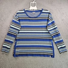 T by Talbots Sweater Top Women Medium Knit Blue Gray Tone Geometric Print