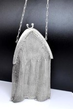 Women's Vintage Antique German Silver plate Chain Mesh Evening Bag Purse