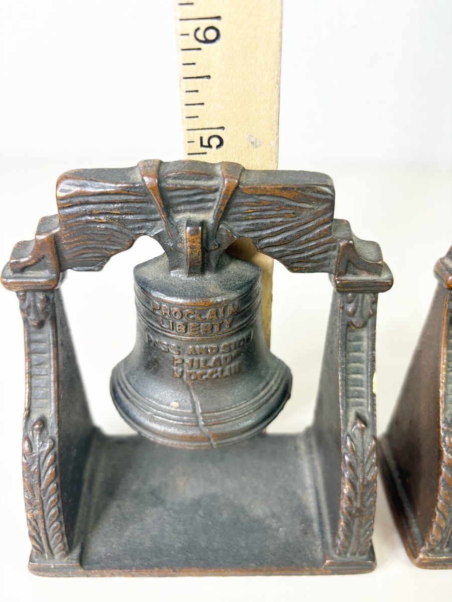 VTG Verona Liberty Bell Bookends Cast Iron Heavy with Dark Copper