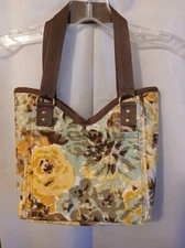 New Roses Floral Mini Tote Shopper Handbag Double handle Carryall Yellow Blue Br