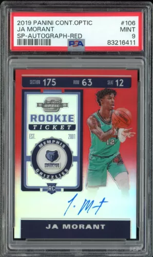 【PANINI OPTIC CONTENDERS 2019 20】- RED VARIANT JA MORANT RC AUTO /149 - PSA 9 🔥