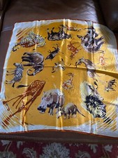 Vintage Scarf Yellow With Wild Animals Square 27" Soft  Satin Finish No Name
