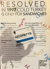 PRINT AD 1997 Nicorette Gum VTG Advertisement - Cold Turkey Only For Sandwiches
