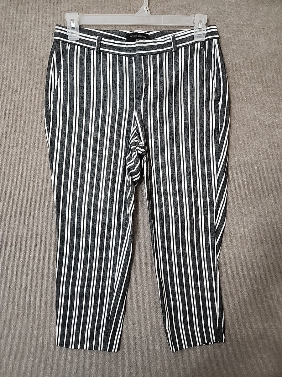 Banana Republic Avery Linen Blend Pants Womens Petite Gray White
