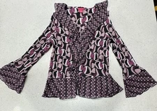 Y2k Sunny Leigh Whimsigoth Fairycore Festival Patterned Top Shirt Blouse Pink LS