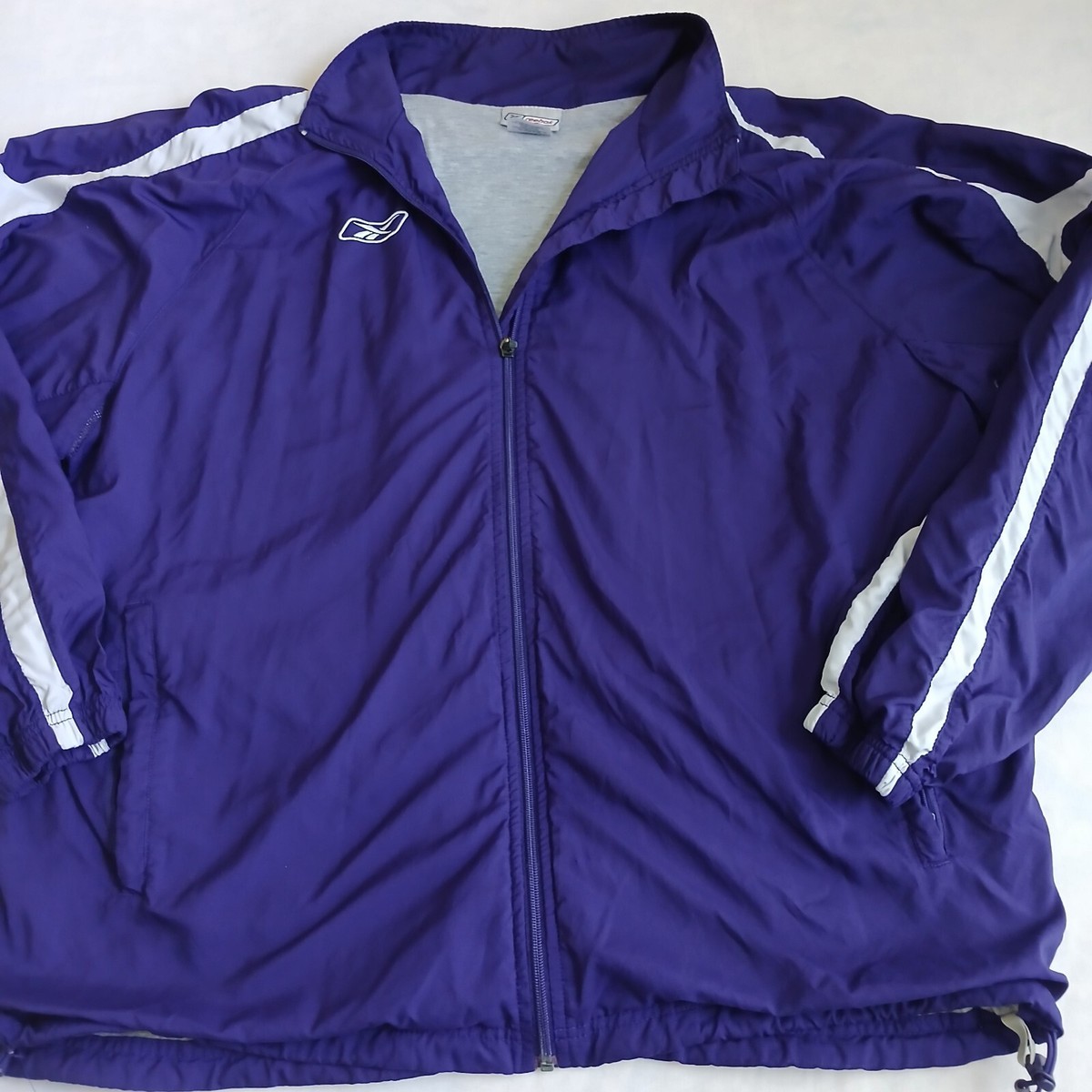 Vintage Reebok Jacket Large Fleece Lined Warm Up 90s Side Stripe Windbreaker