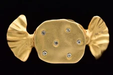 Vintage Wrapped Candy Pin Brooch Pendant Brushed Gold Matte Chunky NOS 1980s A25