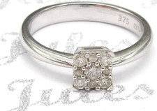 9CT WHITE GOLD DIAMOND  CLUSTER RING  0.15CT SQUARE ENGAGEMENT 1.9g NEW BOXED