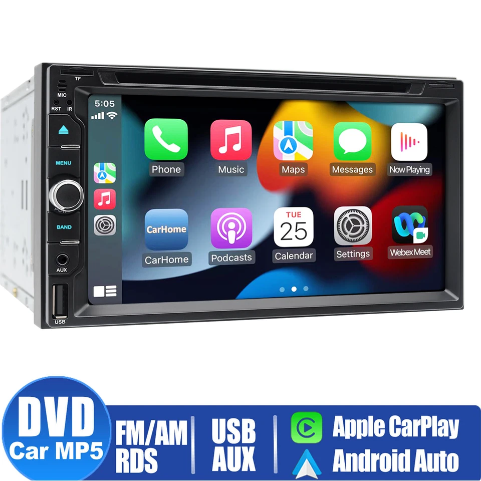 7" Double 2 Din Car Stereo Apple CD DVD Player Radio CarPlay With Backup Camera - Image 2 of 4