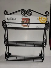 New Wall Mounted 3 Shelf Spice Rack.  Scroll.  15 1/8" X 12 1/8" X 2 3/4" Deep.