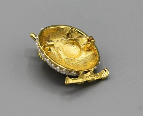 Owl bird pin brooch smart bird nature white pearl yellow gold tone elegant - Picture 8 of 9
