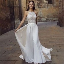 Chiffon Boho Jumpsuit Wedding Dress Backless Sleeveless Lace Bride WomenBohemian