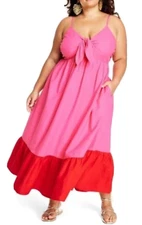 NWT TABITHA BROWN X TARGET PINK RED SLEEVELESS TIE FRONT MIDI DRESS SIZE 3X