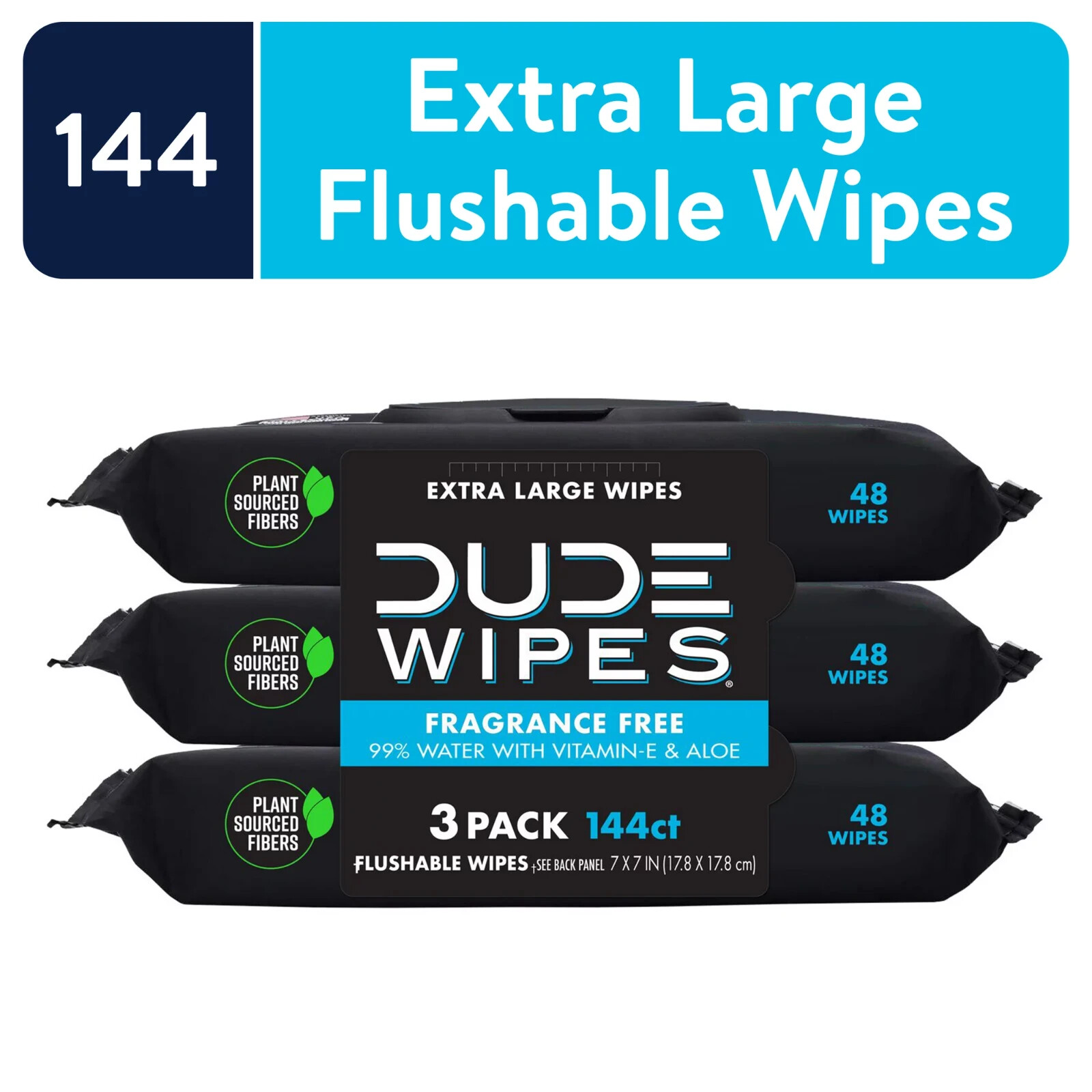 Dude Wipes Flushable Wipes Dispenser (3 Packs 48 Wipes), Unscented Wet
