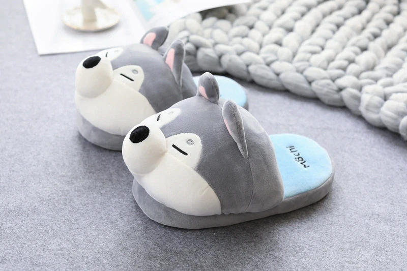 Cute Slippers Plush Cartoon Warm Shoes Husky Shiba Inu Dog Plush Slides Women - Image 4 of 4