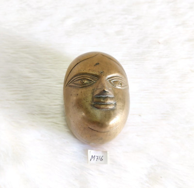 19c Antique Handmade Beautiful Indian Lady Face Shape Brass Box