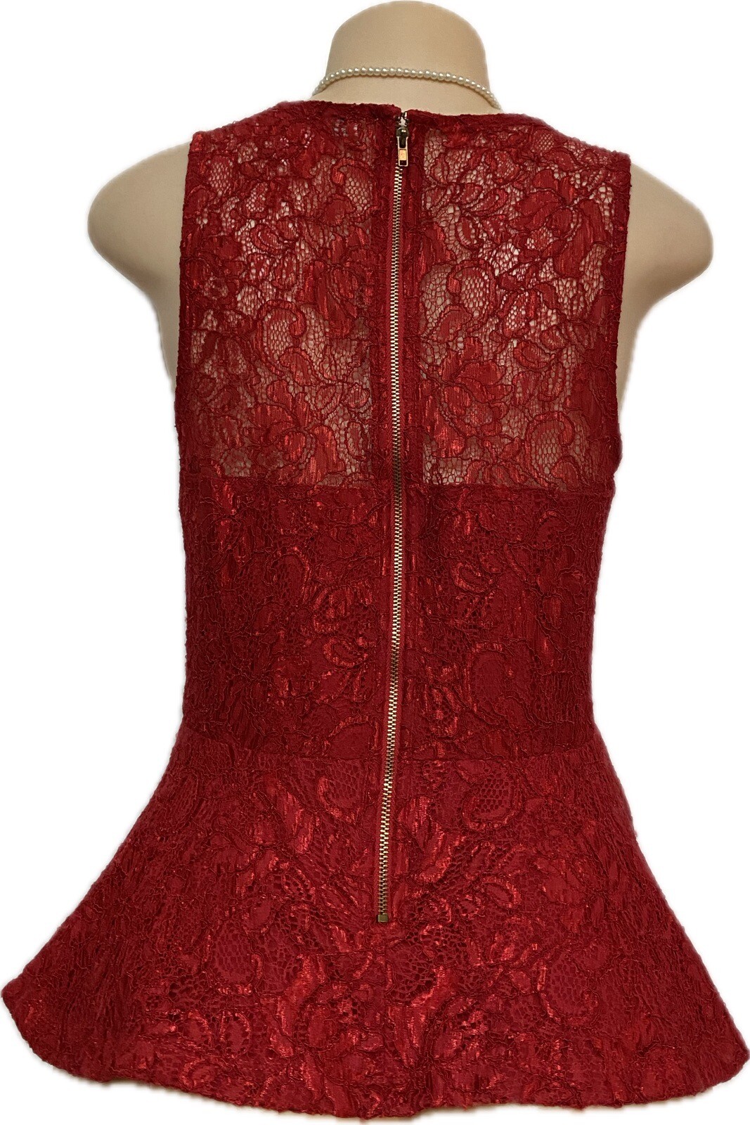 Forever 21 womens vintage lace top L red lace holiday blouse party work shirt