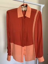 Salvatore Ferragamo Colorblock Red Coral Silk Blouse Sz 38