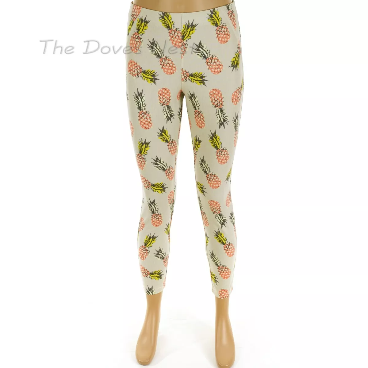 HUE Women s Size 8 10 MEDIUM Beige with PINEAPPLE Print