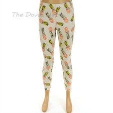 HUE Women's Size 8-10 MEDIUM Beige with PINEAPPLE Print SKIMMER LEGGINGS Stretch