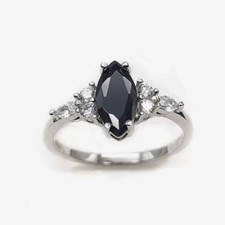 Elegant Center Black Onyx Marquise Cut 925 Sterling Silver Ring Dainty New