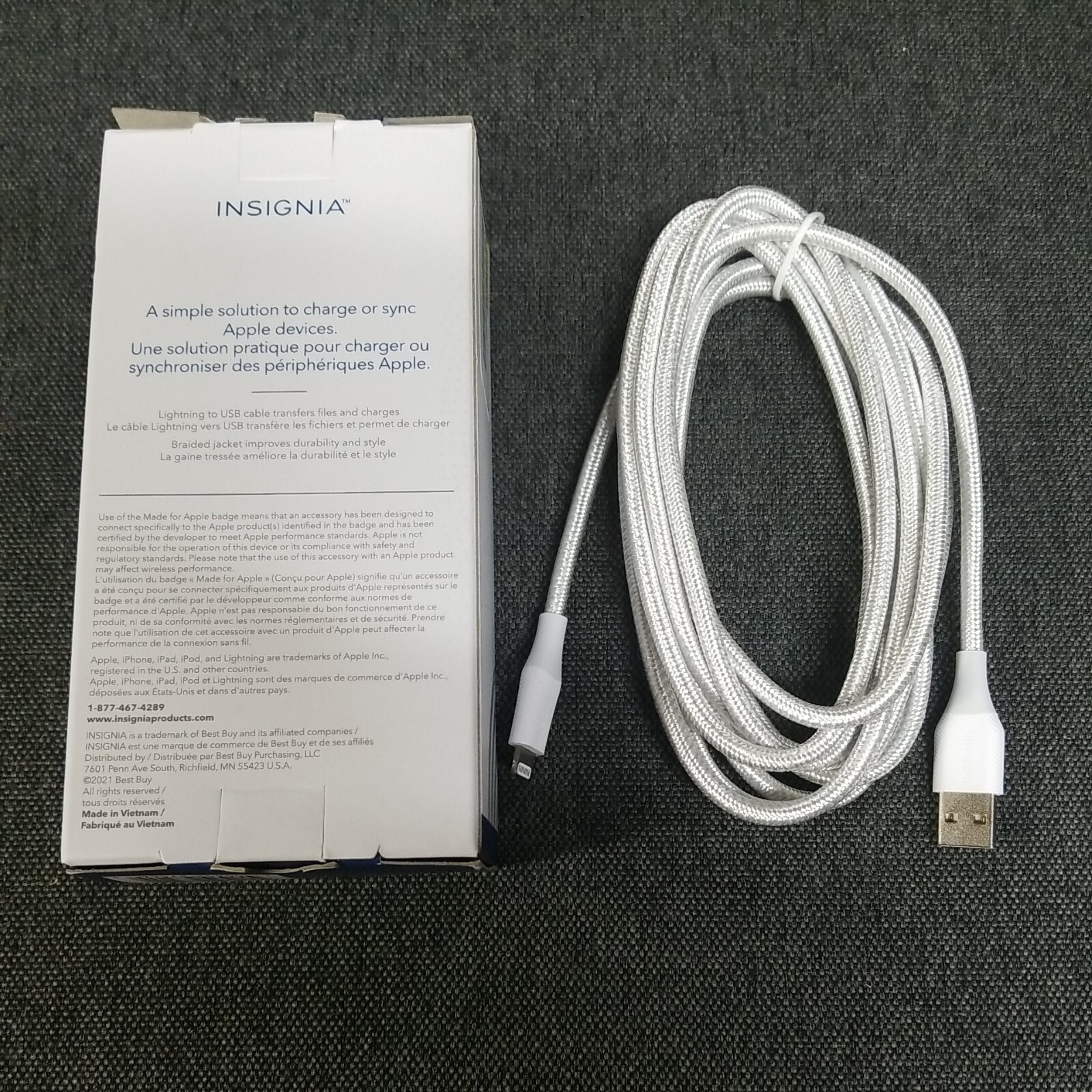 Insignia Apple MFi Certified 3m (10 ft.) Braided Lightning to USB-A Cable