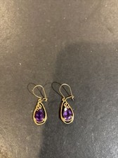 Beautiful 14k Gold Amethyst Gemstone Dangle Earrings