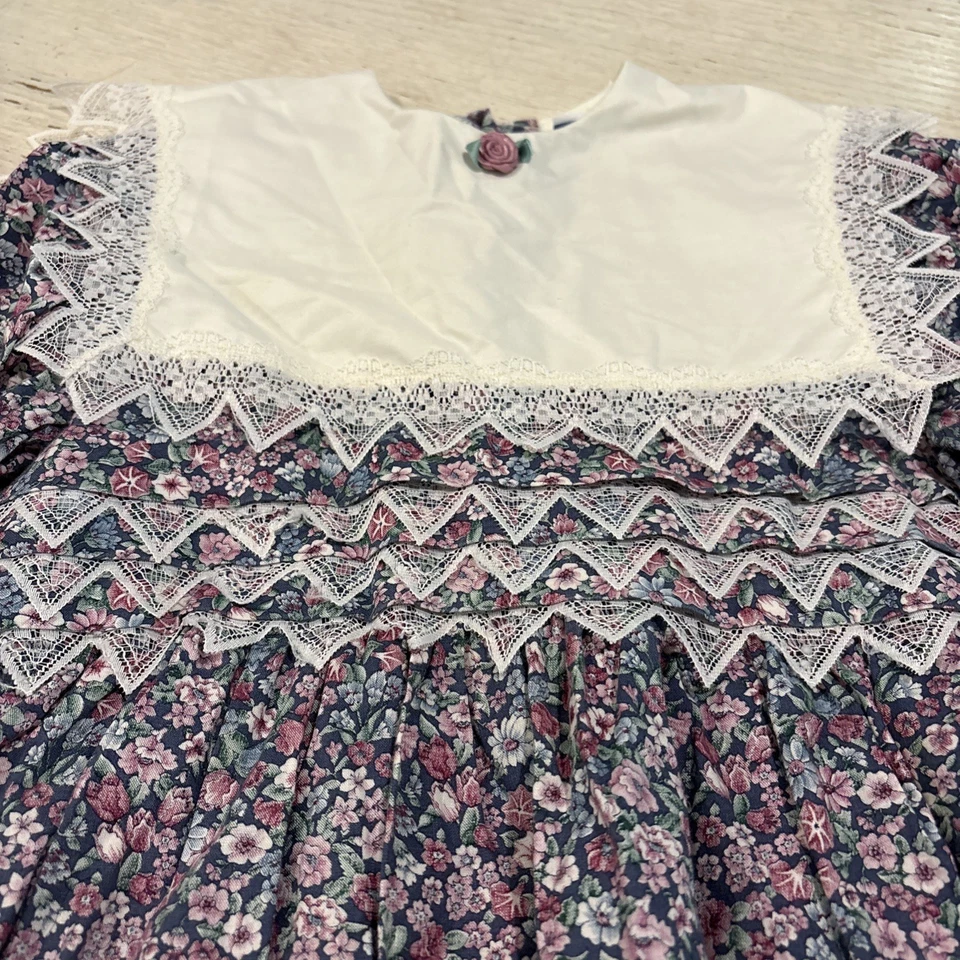 Vestido Polly Flinders Niñas 8 Floral Hermoso Cuello Encaje Borde De Colección Foto 4 de 4