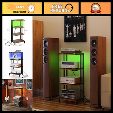 16.5" Small 4-Tier AV Media Stand with Power Strips & LED Lights - Narrow Corner