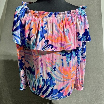 Lilly Pulitzer Off The Shoulder Dee Top Off Tropic Size M Long Sleeve