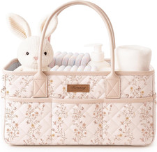 Baby Diaper Caddy Organizer, Floral Design with PU Leather Handles