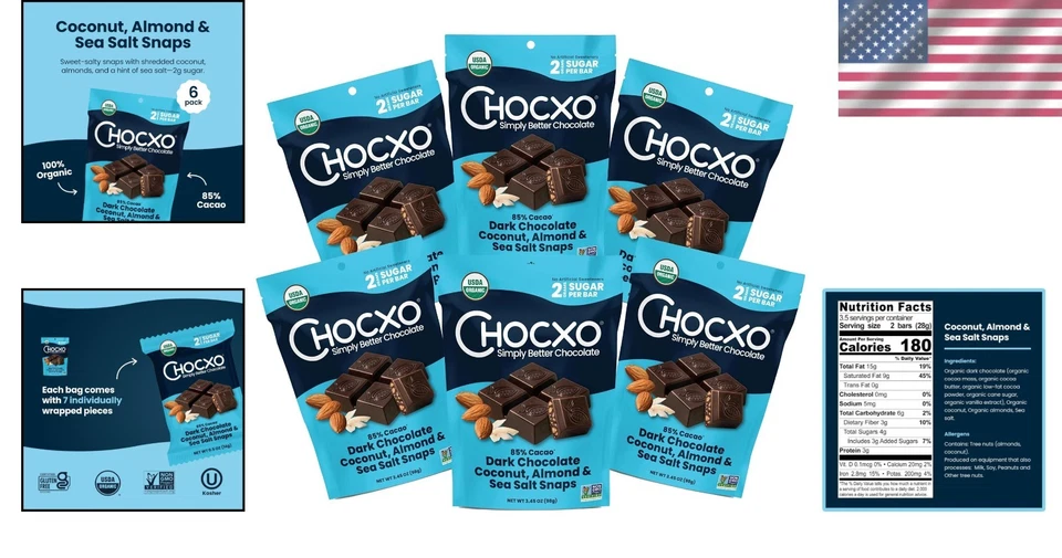 Broches de presión orgánicos de chocolate negro y coco almendra paquete de 6 Foto 2 de 4