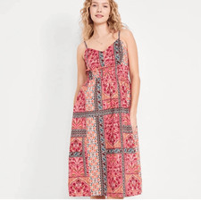 Old Navy 100% cotton Waist Defined Cami Midi Dress size S pockets NWT