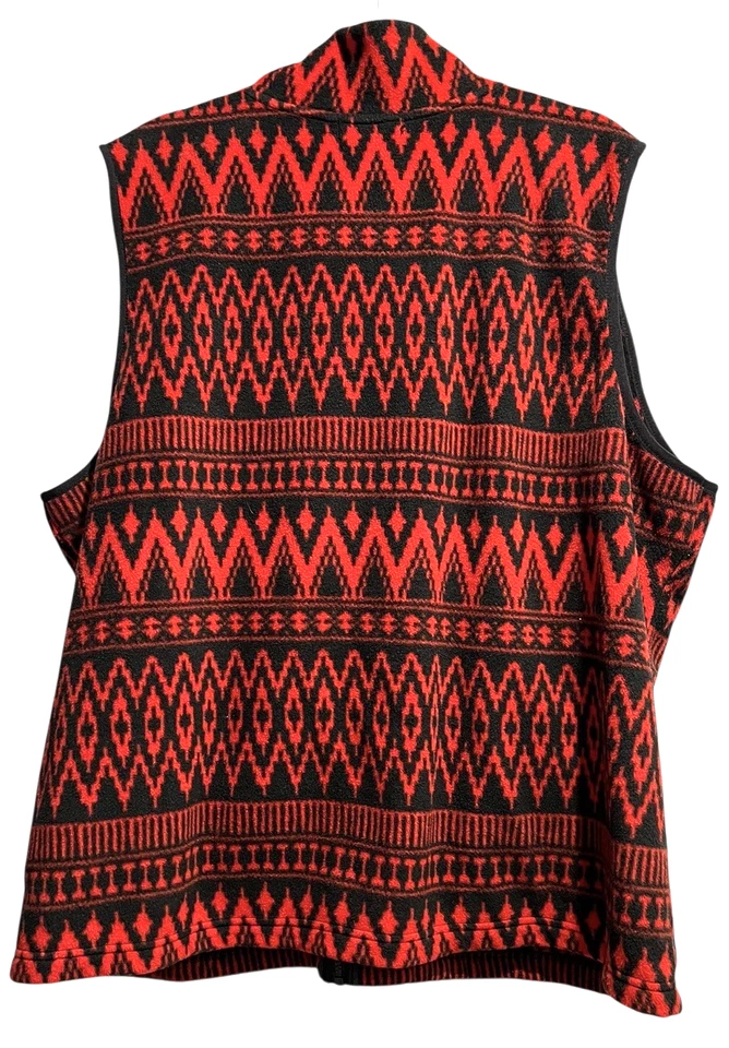 Chaps Full Zip Fleece Vest Women Size 3X Red Black Southwest Aztec Pockets - Image 2 of 4