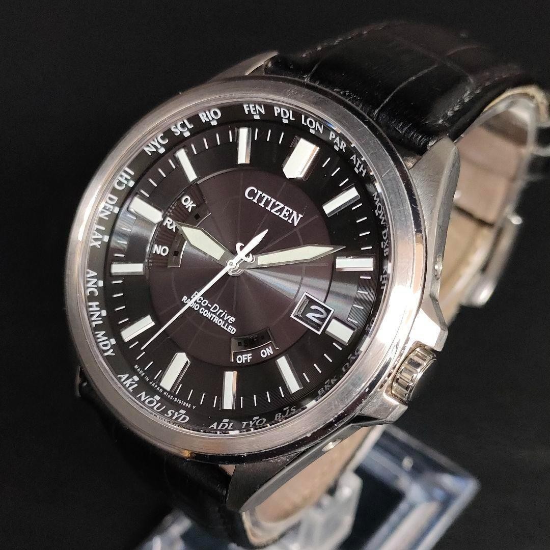 Citizen Black Silver Leather Strap Solar-Powered Watch