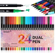Dual Brush Markers for Adult Coloring Books, 24 Colored Fine Point Marker Pen