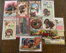 Nice Lot of 10 Antique~Thanksgiving Postcards~Turkeys~Fruits~Corn~etc.~m965