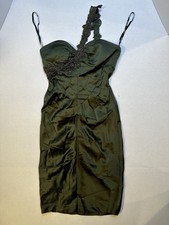 Xscape Olive Green Beaded One Shoulder Cocktail Dress Womenโs Size 8