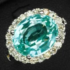 Bluish Green Paraiba Tourmaline 6.40Ct 925 Sterling Silver Handmade Halo Rings