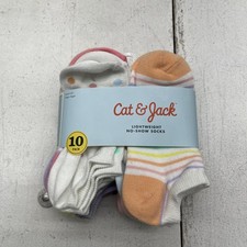 Cat  Jack No Show Socks Girls M Multicolor Lightweight 10 Pair Striped