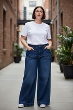 Good American Good Waist Palazzo Jean Women 22 Dark Wash High Rise Crop wide leg